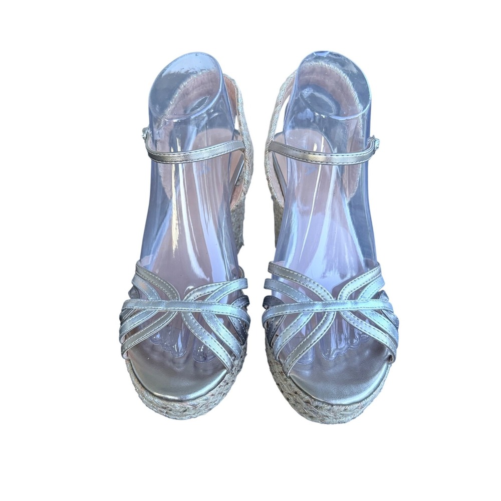 MIA Silver Metallic Espadrille Wedge Platform Sandals Womens 8M bohemian - Picture 2 of 8